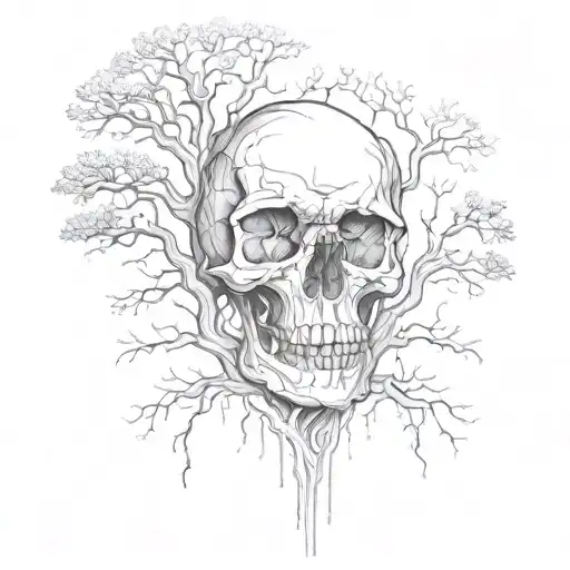 skull fading into trees   tattoo design idea