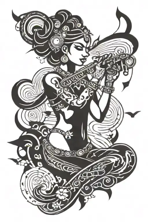 music and lord Krishna and plane and karma tattoo tattoo design idea