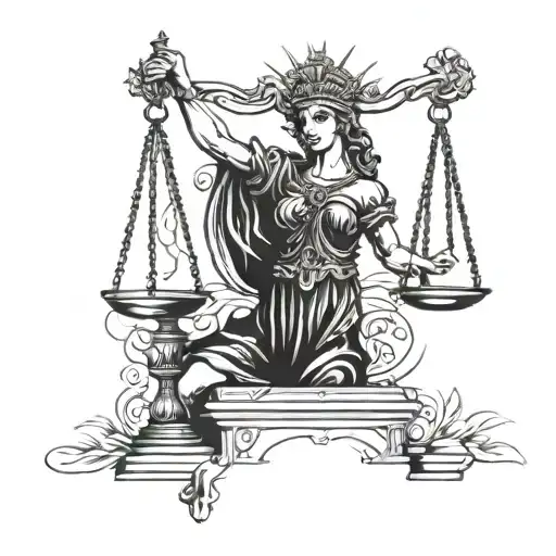 lady justice with scales tattoo design idea