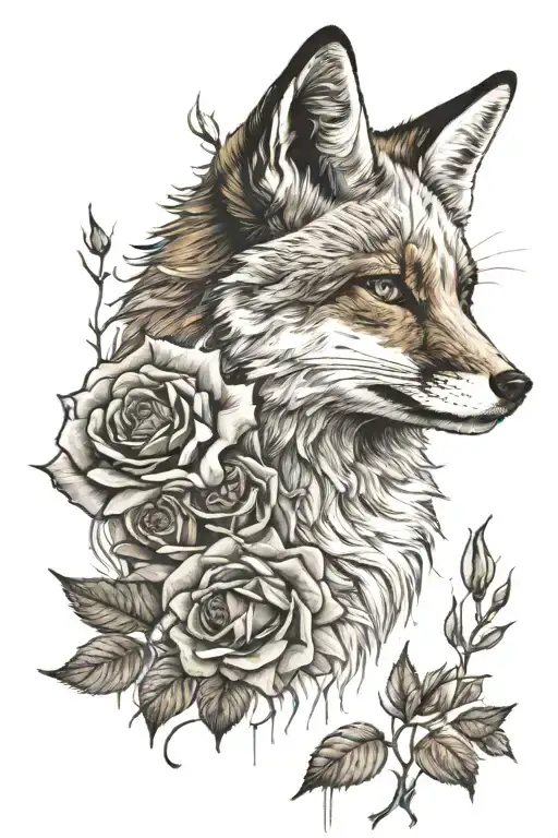 fox and roses tattoo design idea