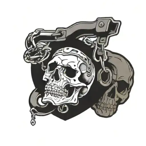 handcuffs and skull face tattoo design idea