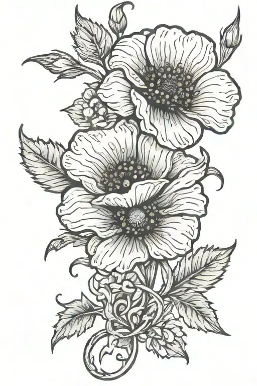poppy flowers intertwined with cosmo daisy flower tattoo design idea