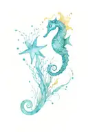 blue starfish and seahorse seabed tattoo design idea