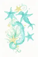 blue starfish and seahorse seabed tattoo design idea