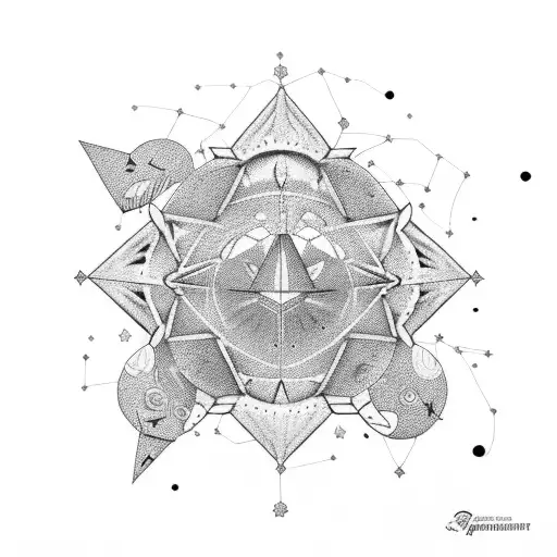 orion constellation replace stars with compas, tent, mickey tattoo design idea