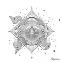 orion constellation replace stars with compas, tent, mickey tattoo design idea