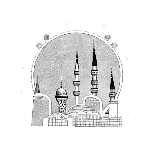 guitar and istanbul skyline tattoo design idea
