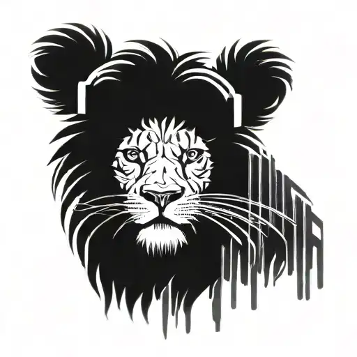 Incorporate elements of hardstyle music, like equalizer bars and headphones, into a design featuring a fierce lion roaring on a festival stage tattoo design idea