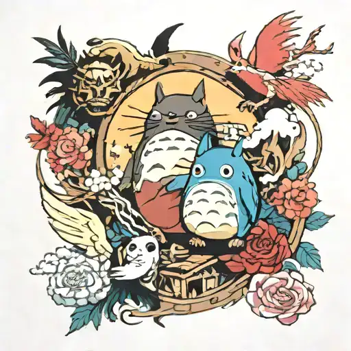 studio ghibli sleeve tattoo design idea