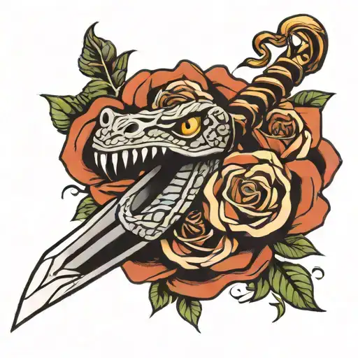 hand dagger snake rose tattoo tattoo design idea