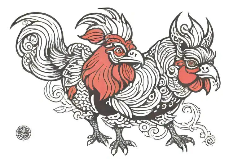rooster pig tattoo design idea