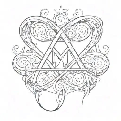Distinct M and R letters with a single star over each letters into an infinity symbol tattoo design idea