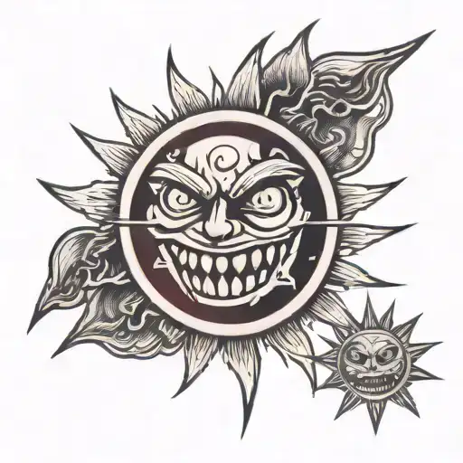 angry red sun with a grin tattoo design idea