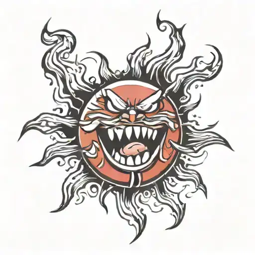 angry red sun with a grin tattoo design idea