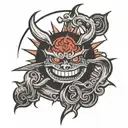 angry grinning red sun tattoo design idea