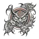 angry grinning red sun tattoo design idea