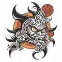 angry grinning red sun tattoo design idea