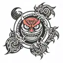 angry grinning red sun tattoo design idea