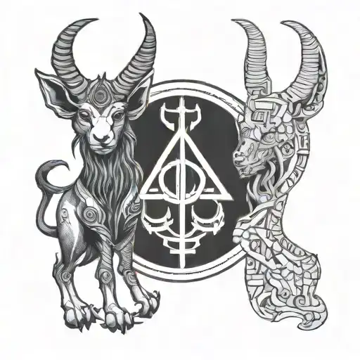 Baphomet and Anubis together  tattoo design idea