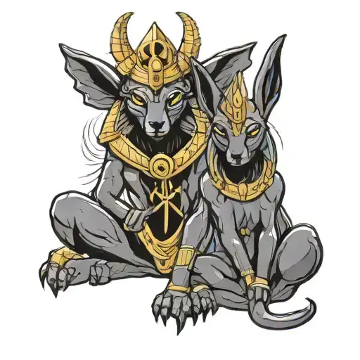 cute Anubis and Baphomet together representing spirituality tattoo design idea