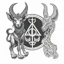 Baphomet and Anubis together  tattoo design idea