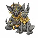 cute Anubis and Baphomet together representing spirituality tattoo design idea