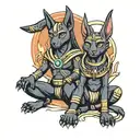 cute Anubis and Baphomet together representing spirituality tattoo design idea