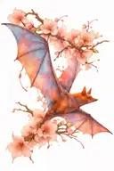 a bat with an exposed skeleton and a cherry blossom tattoo design idea