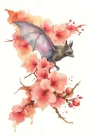 a bat with an exposed skeleton and a cherry blossom tattoo design idea