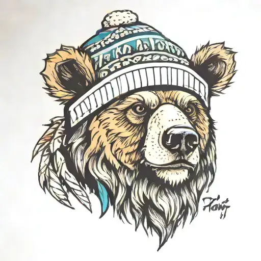 bear with beanie and beard  tattoo design idea