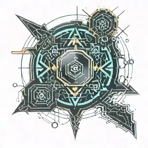 cyber technology mixing with alchemy tattoo design idea