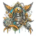 cyber technology mixing with alchemy tattoo design idea