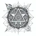 cyber technology mixing with alchemy tattoo design idea