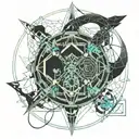 cyber technology mixing with alchemy tattoo design idea