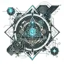 cyber technology mixing with alchemy tattoo design idea