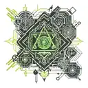 cyber technology mixing with alchemy tattoo design idea