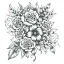 family flower bouquet tattoo. April March may June July August October December birth month flowers. half sleeve.  tattoo design idea