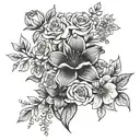 family flower bouquet tattoo. April March may June July August October December birth month flowers. half sleeve.  tattoo design idea