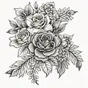 family flower bouquet tattoo. April March may June July August October December birth month flowers. half sleeve.  tattoo design idea