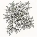 family flower bouquet tattoo. April March may June July August October December birth month flowers. half sleeve.  tattoo design idea