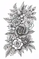 family flower bouquet April, may, March, june, july, August, October, December birth flowers tattoo design idea
