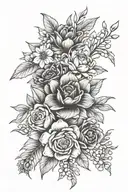 family flower bouquet April, may, March, june, july, August, October, December birth flowers tattoo design idea