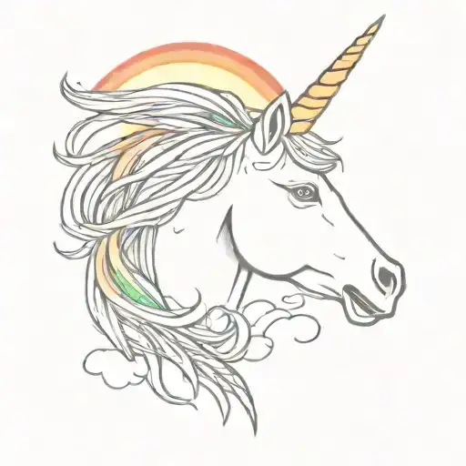 A magical unicorn surrounded by a rainbow of colored pencils and paintbrushes tattoo design idea