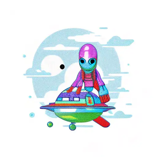 UFO with alien tattoo design idea