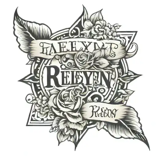 Tattoo with name raelynn in the center focus with vibe of daughter name tattoo design idea