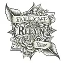 Tattoo with name raelynn in the center focus with vibe of daughter name tattoo design idea