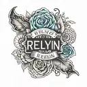 Tattoo with name raelynn in the center focus with vibe of daughter name tattoo design idea