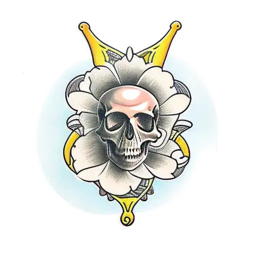 cello and skulls and flowere tattoo design idea