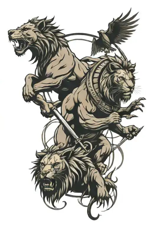 gladiator and lion shdow  tattoo design idea