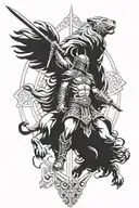 gladiator and lion shdow  tattoo design idea